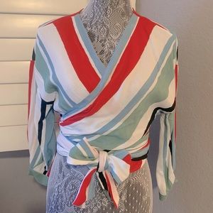 Zara Multicolored Striped Wrap Crop Top Coverup